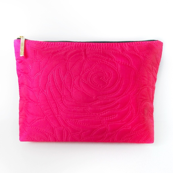 NWOT Lancome Vibrant Pink Quilted Rose Pattern Cosmetic Bag - Picture 1 of 7